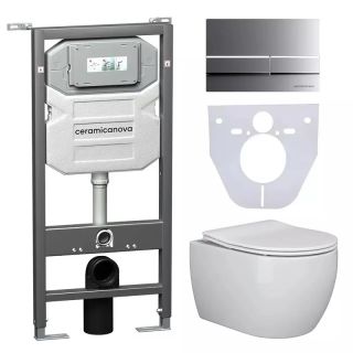 Комплект с инсталляцией Ceramica Nova CN3001_1002M_1000 унитаз Play CN3001 крышка-сиденье с микролифтом и инсталляция Envision CN1002M с кнопкой смыва хром матовый Flat